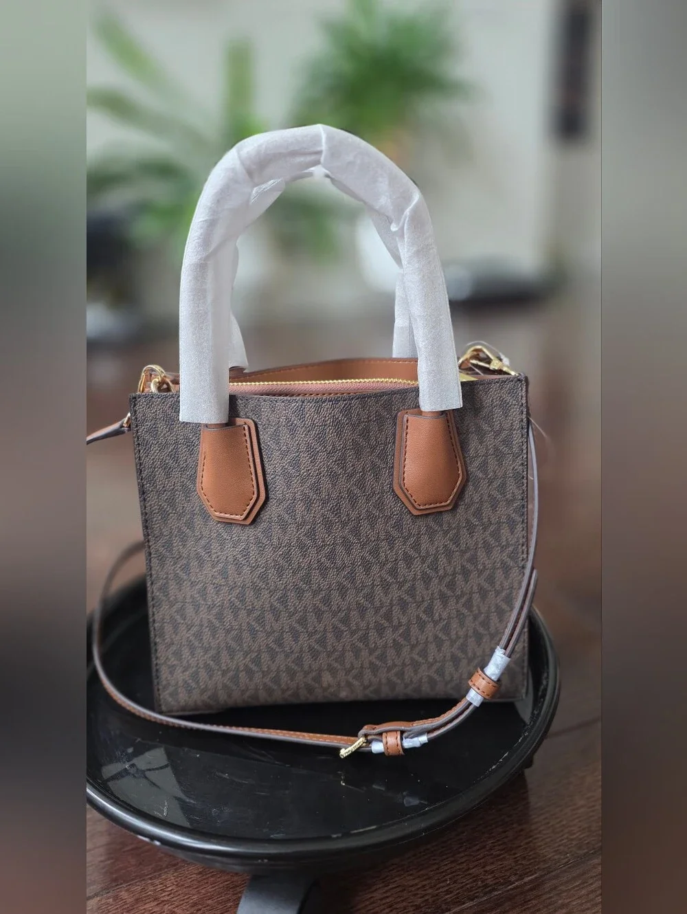 NWT Michael Kors Camille Small Logo Leather Satchel Brown Acorn